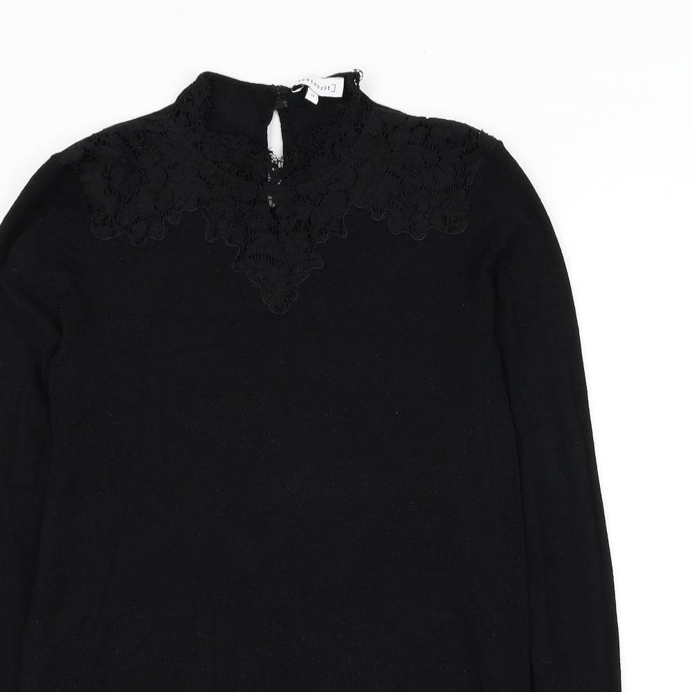 Warehouse Womens Black Mock Neck Viscose Pullover Jumper Size 12 - Lace Detailing