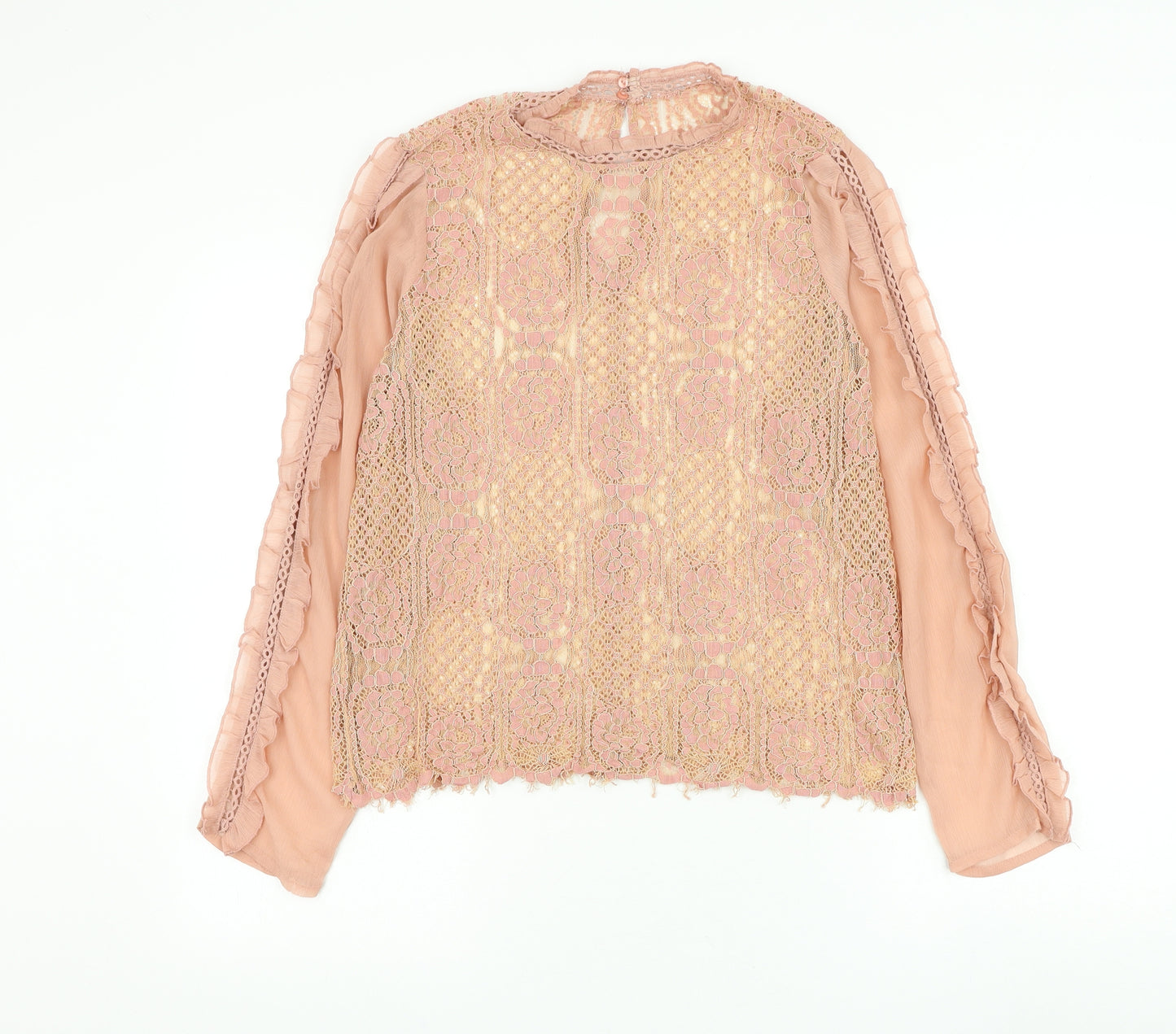 Preworn Womens Pink Floral Polyester Basic Blouse Size M Mock Neck