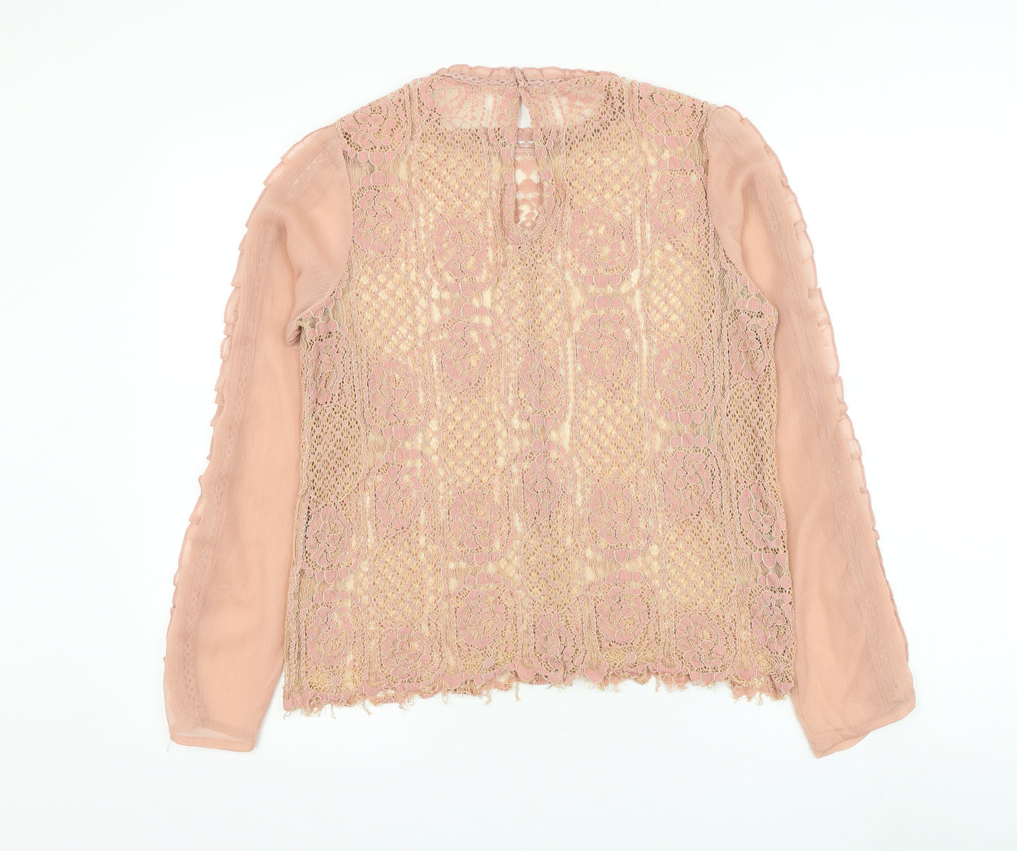 Preworn Womens Pink Floral Polyester Basic Blouse Size M Mock Neck