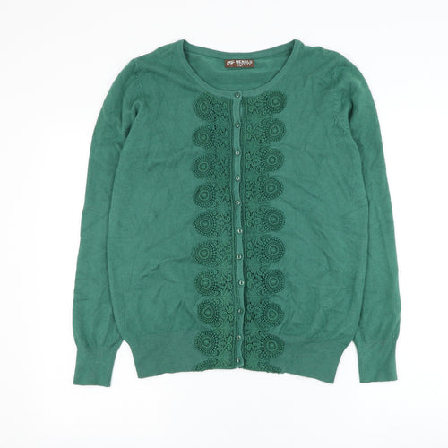 Menglu Womens Green Round Neck Viscose Cardigan Jumper Size L
