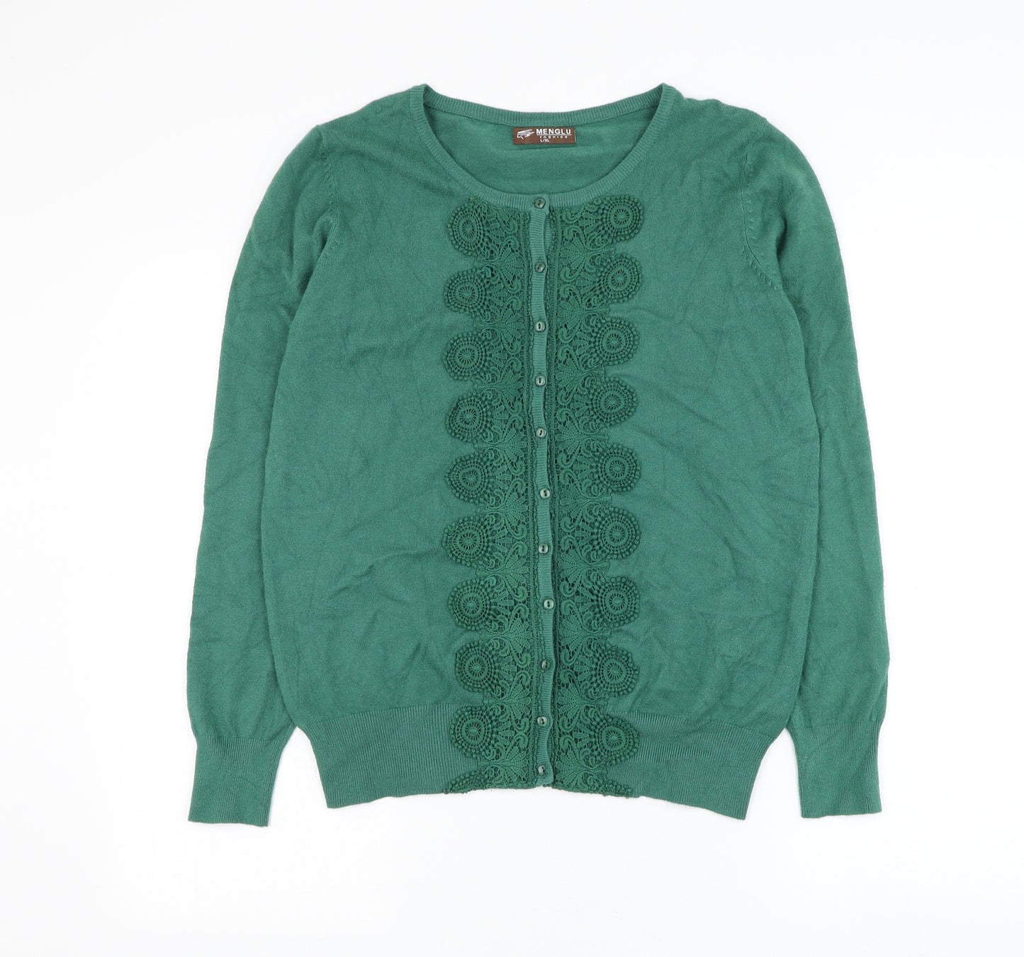 Menglu Womens Green Round Neck Viscose Cardigan Jumper Size L