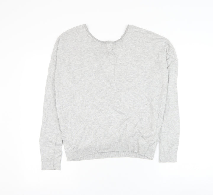 Debenhams Womens Grey Round Neck Viscose Wrap Jumper Size 10 - Key Hole Back