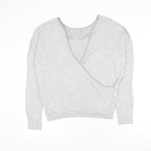 Debenhams Womens Grey Round Neck Viscose Wrap Jumper Size 10 - Key Hole Back
