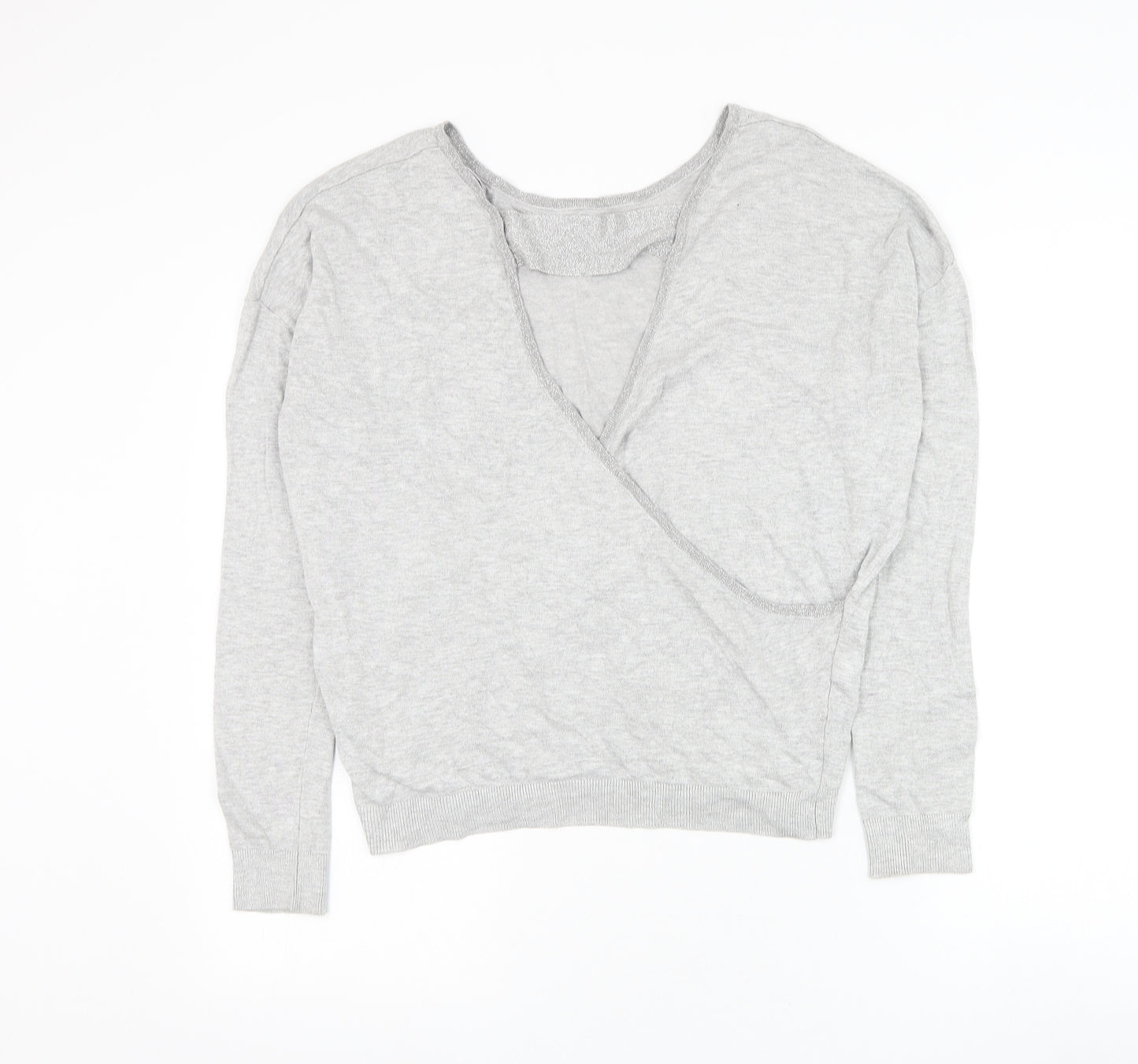 Debenhams Womens Grey Round Neck Viscose Wrap Jumper Size 10 - Key Hole Back