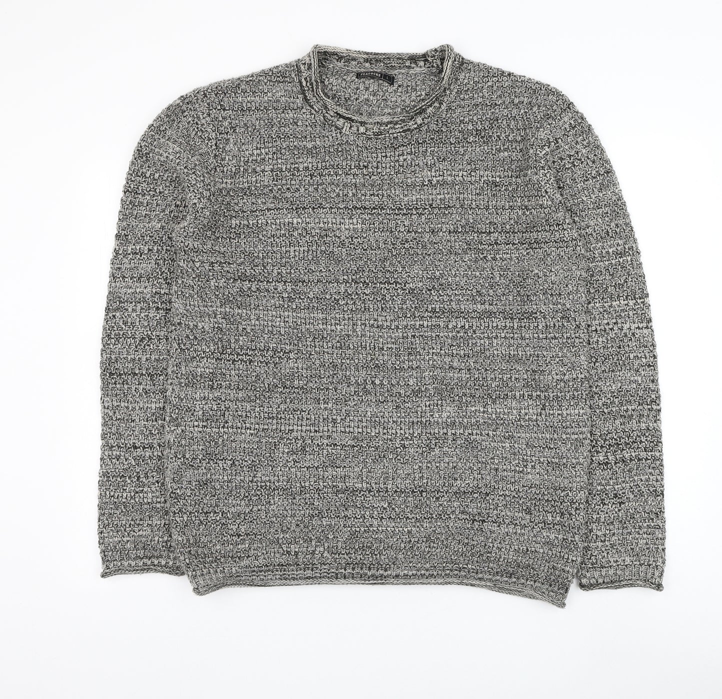 Peacocks Mens Grey Round Neck Acrylic Pullover Jumper Size L