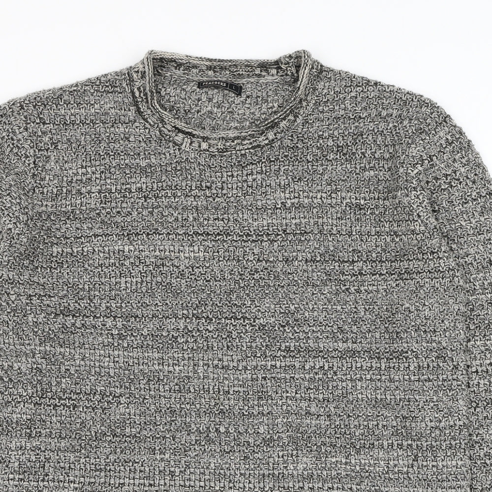 Peacocks Mens Grey Round Neck Acrylic Pullover Jumper Size L