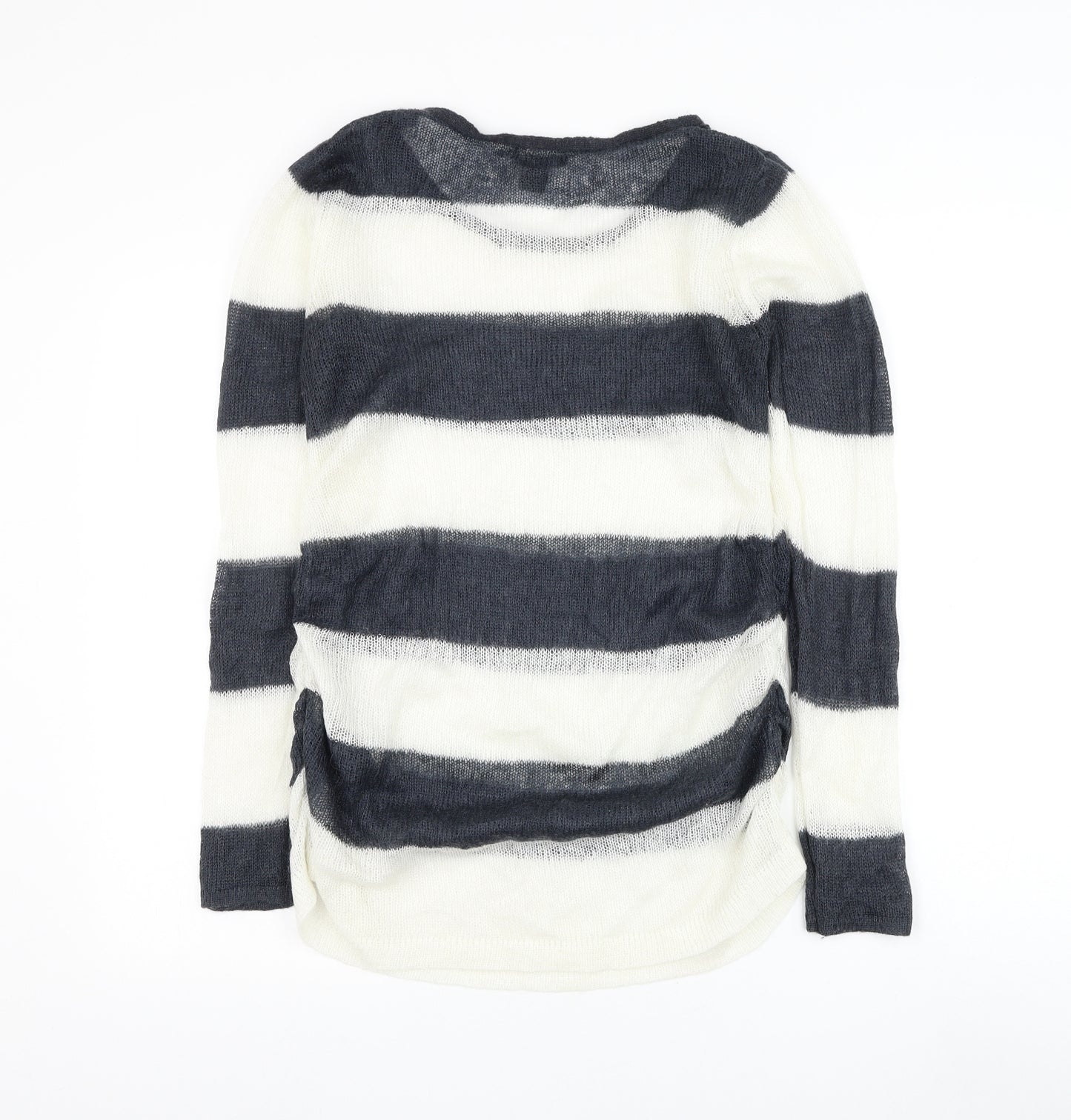 H&M Womens White Round Neck Striped Acrylic Pullover Jumper Size M