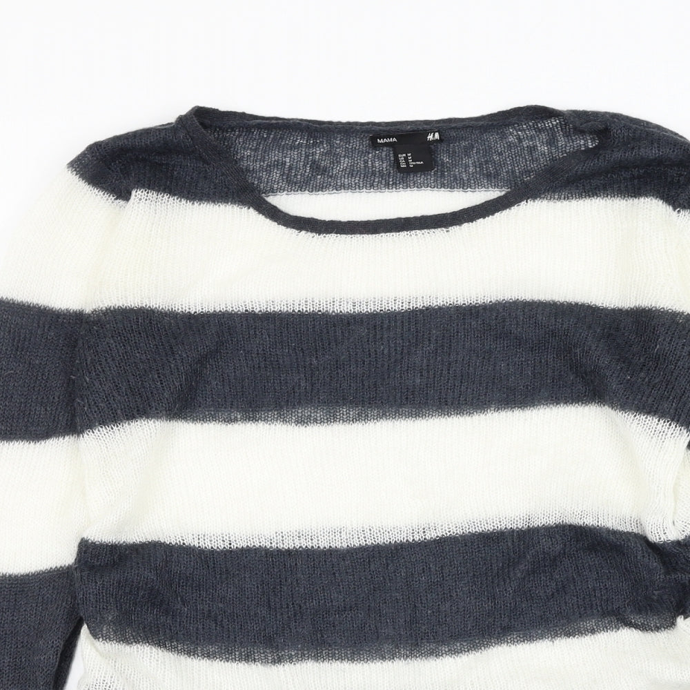 H&M Womens White Round Neck Striped Acrylic Pullover Jumper Size M