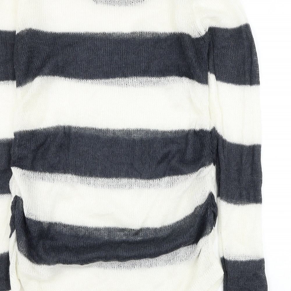 H&M Womens White Round Neck Striped Acrylic Pullover Jumper Size M