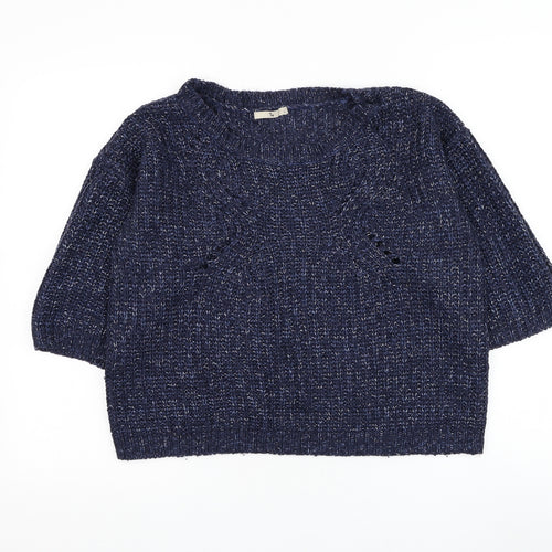 TU Womens Blue Round Neck Acrylic Pullover Jumper Size 14