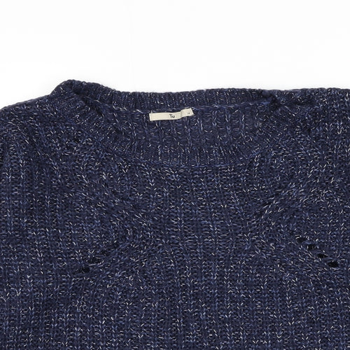 TU Womens Blue Round Neck Acrylic Pullover Jumper Size 14