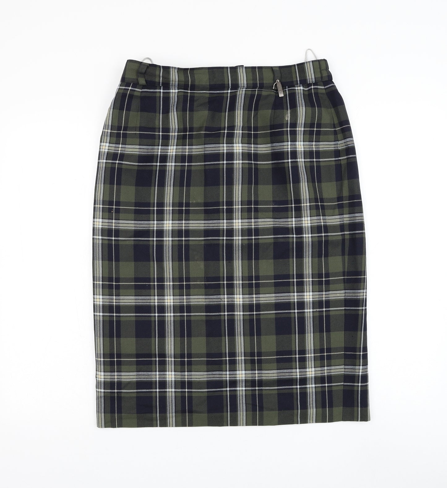 Bode Womens Green Plaid Polyester Straight & Pencil Skirt Size 32 in Zip