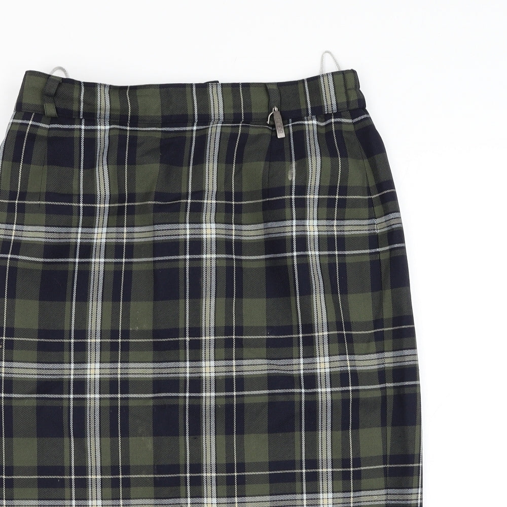 Bode Womens Green Plaid Polyester Straight & Pencil Skirt Size 32 in Zip