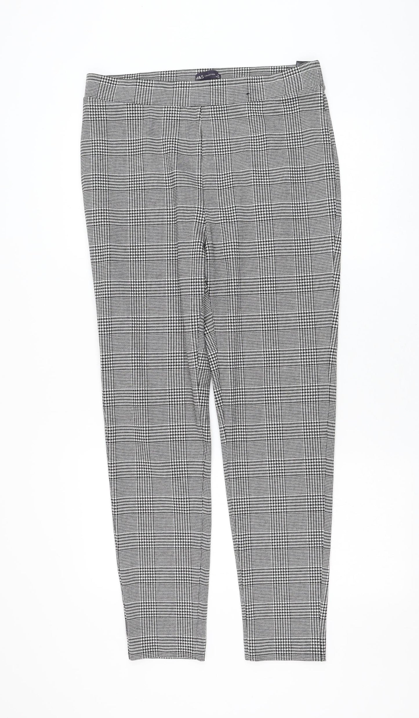 Marks and Spencer Womens Black Check Polyester Capri Leggings Size 14 L29 in