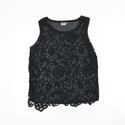 Only Womens Black Floral Polyester Basic Blouse Size 12 Round Neck