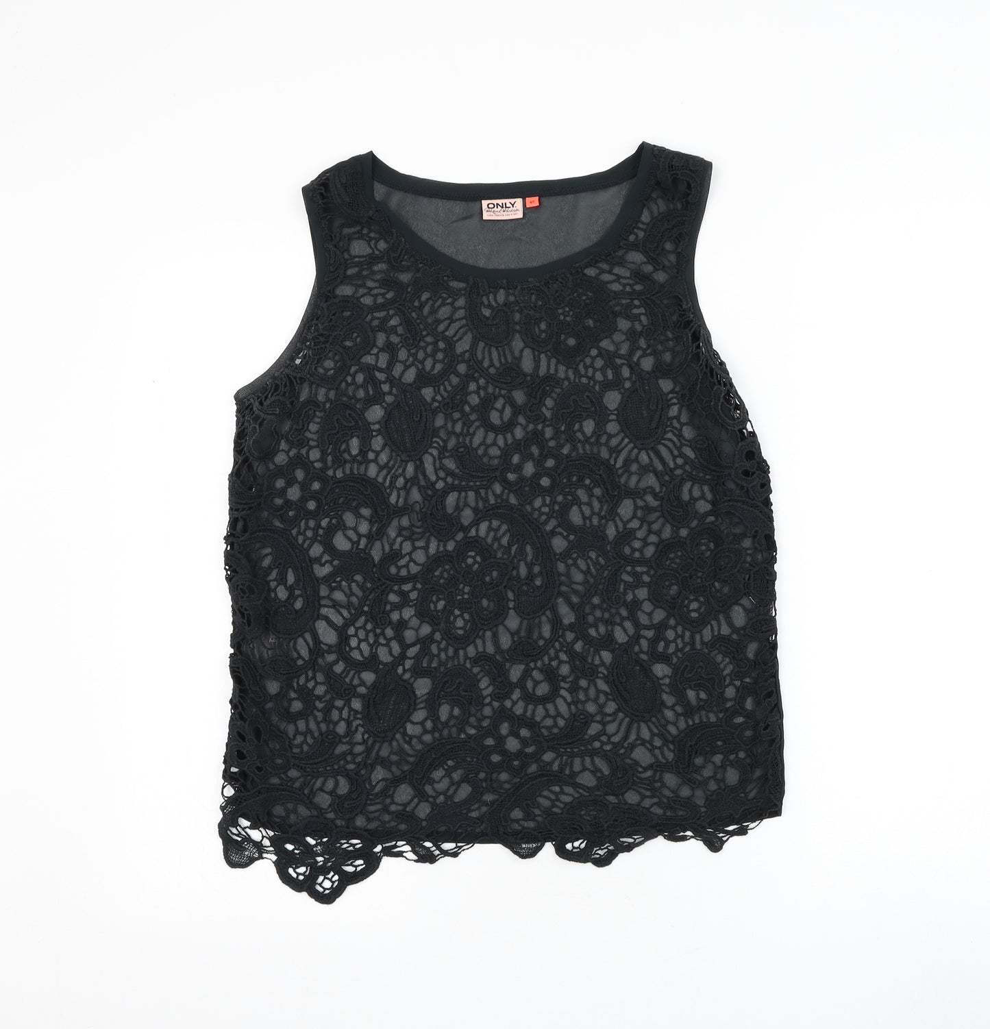 Only Womens Black Floral Polyester Basic Blouse Size 12 Round Neck