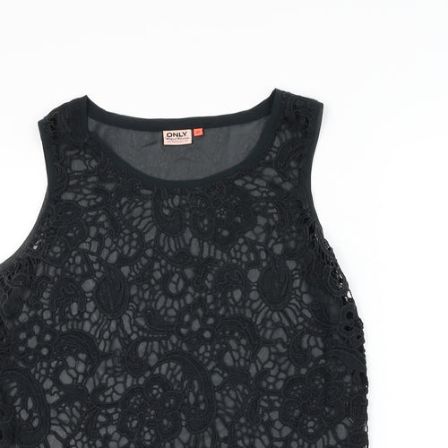 Only Womens Black Floral Polyester Basic Blouse Size 12 Round Neck