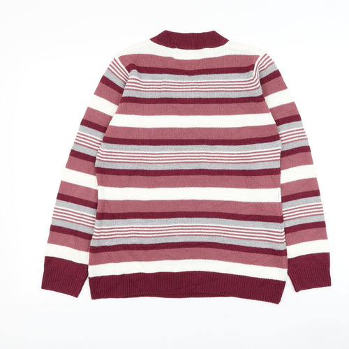 EWM Womens Pink V-Neck Striped Acrylic Pullover Jumper Size 10