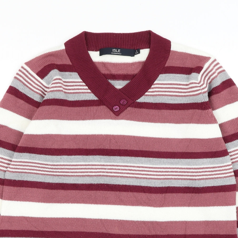 EWM Womens Pink V-Neck Striped Acrylic Pullover Jumper Size 10