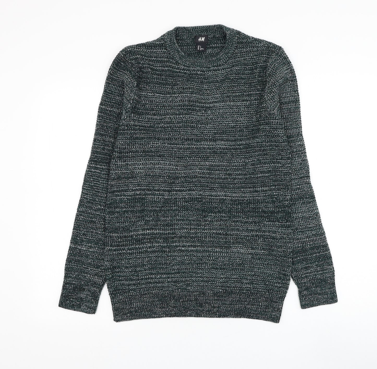 H&M Mens Green Round Neck Acrylic Pullover Jumper Size S
