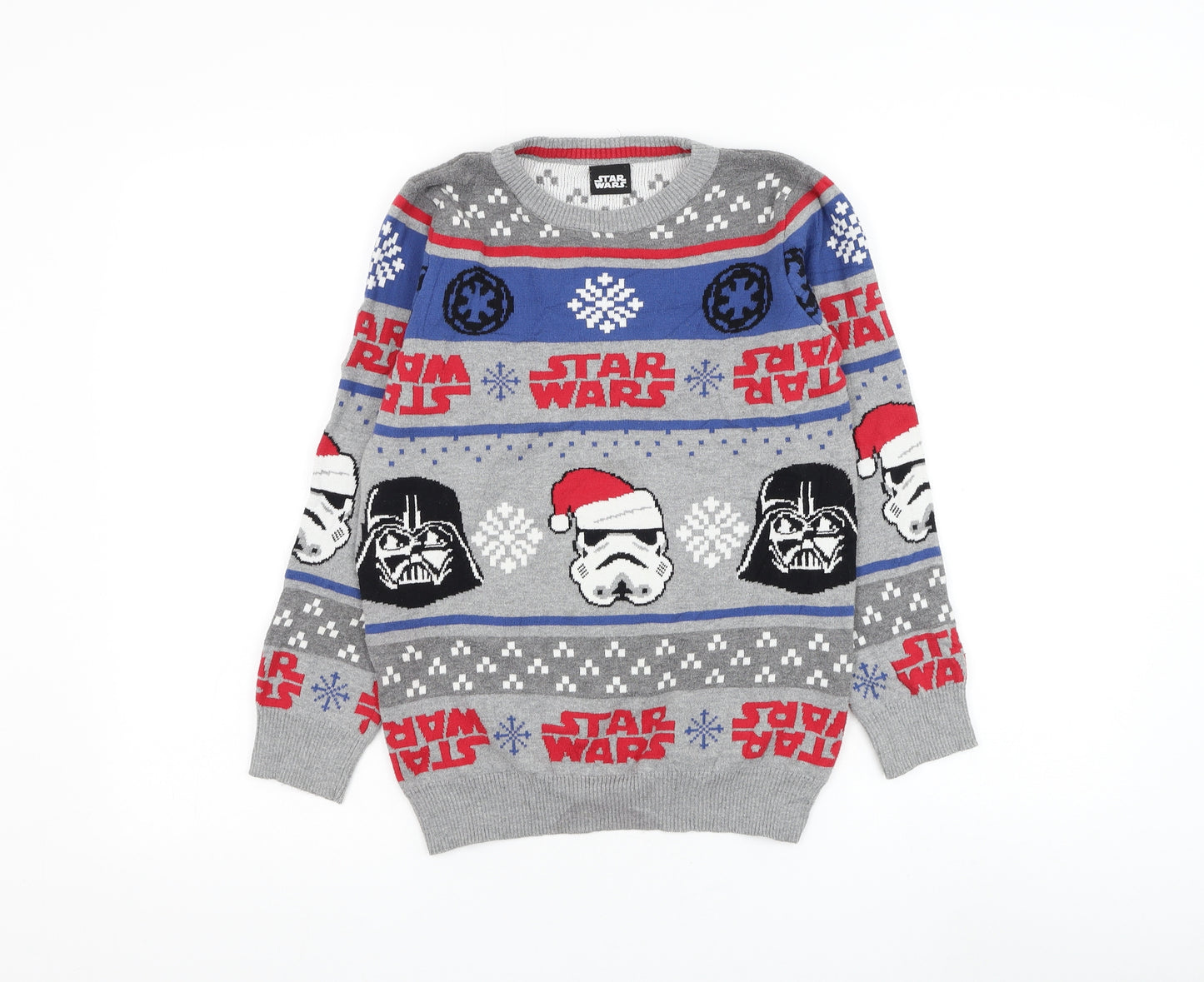 TU Boys Grey Round Neck Geometric Cotton Pullover Jumper Size 10 Years Pullover - Star Wars Christmas