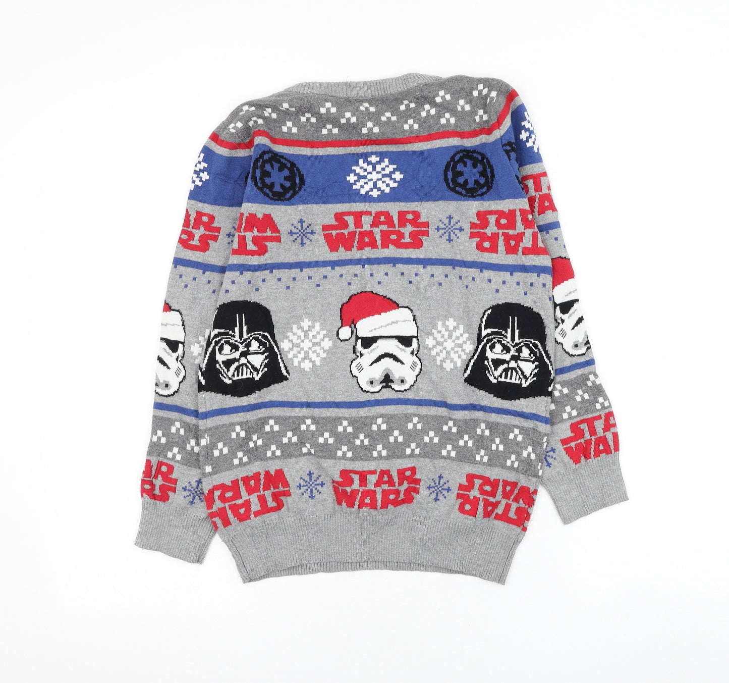 TU Boys Grey Round Neck Geometric Cotton Pullover Jumper Size 10 Years Pullover - Star Wars Christmas