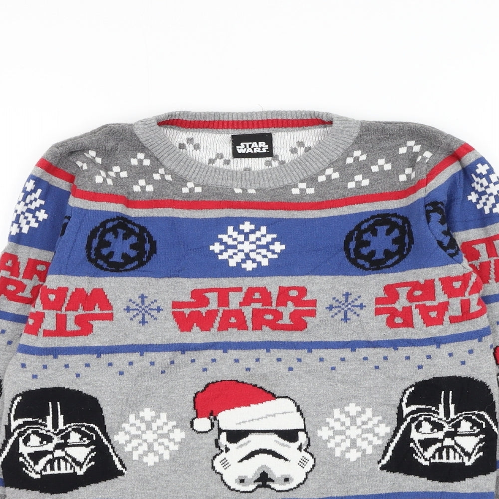 TU Boys Grey Round Neck Geometric Cotton Pullover Jumper Size 10 Years Pullover - Star Wars Christmas