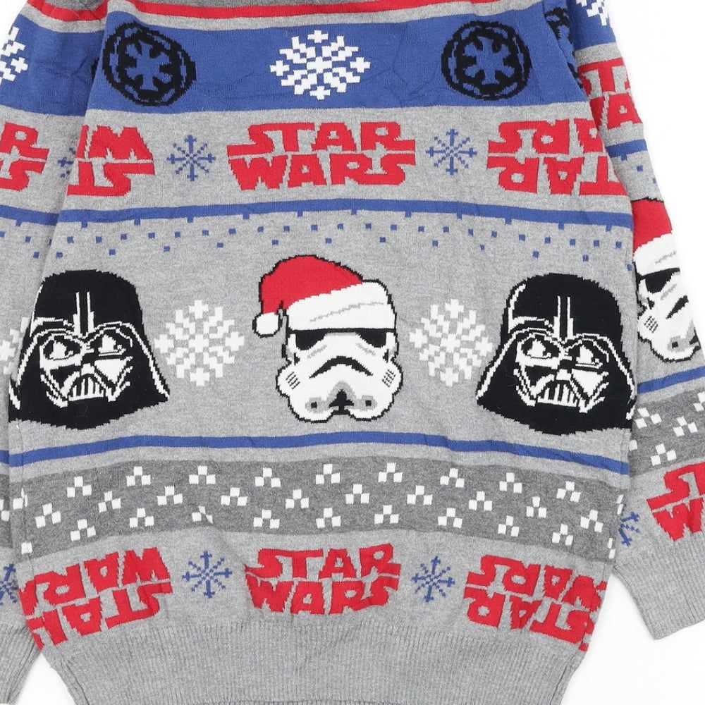 TU Boys Grey Round Neck Geometric Cotton Pullover Jumper Size 10 Years Pullover - Star Wars Christmas