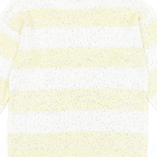 F&F Womens Yellow Round Neck Striped Acrylic Pullover Jumper Size 6