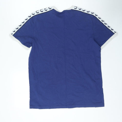 Fred Perry Mens Blue Geometric Cotton T-Shirt Size L Round Neck