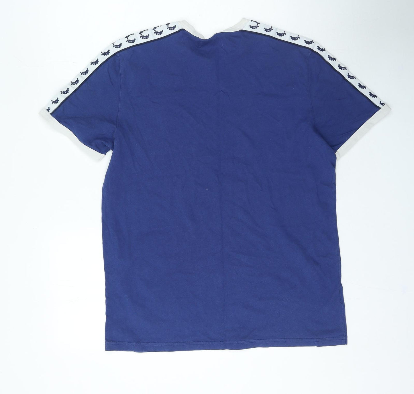 Fred Perry Mens Blue Geometric Cotton T-Shirt Size L Round Neck