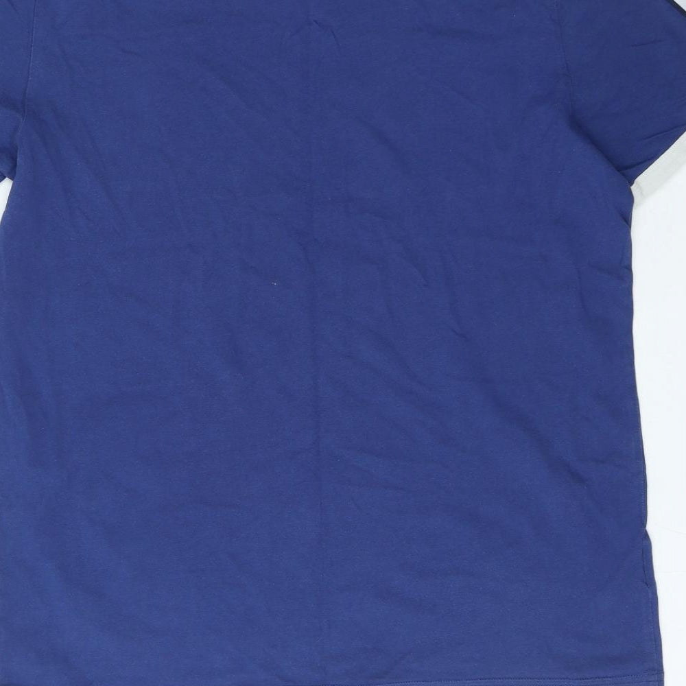 Fred Perry Mens Blue Geometric Cotton T-Shirt Size L Round Neck