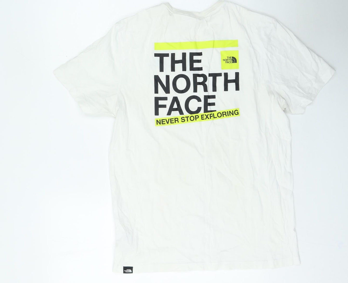 The North Face Mens White Cotton T-Shirt Size M Round Neck - Never Stop Exploring