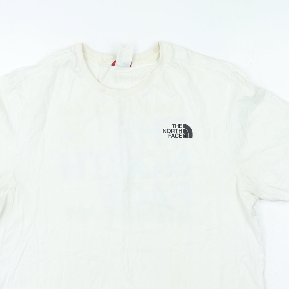 The North Face Mens White Cotton T-Shirt Size M Round Neck - Never Stop Exploring