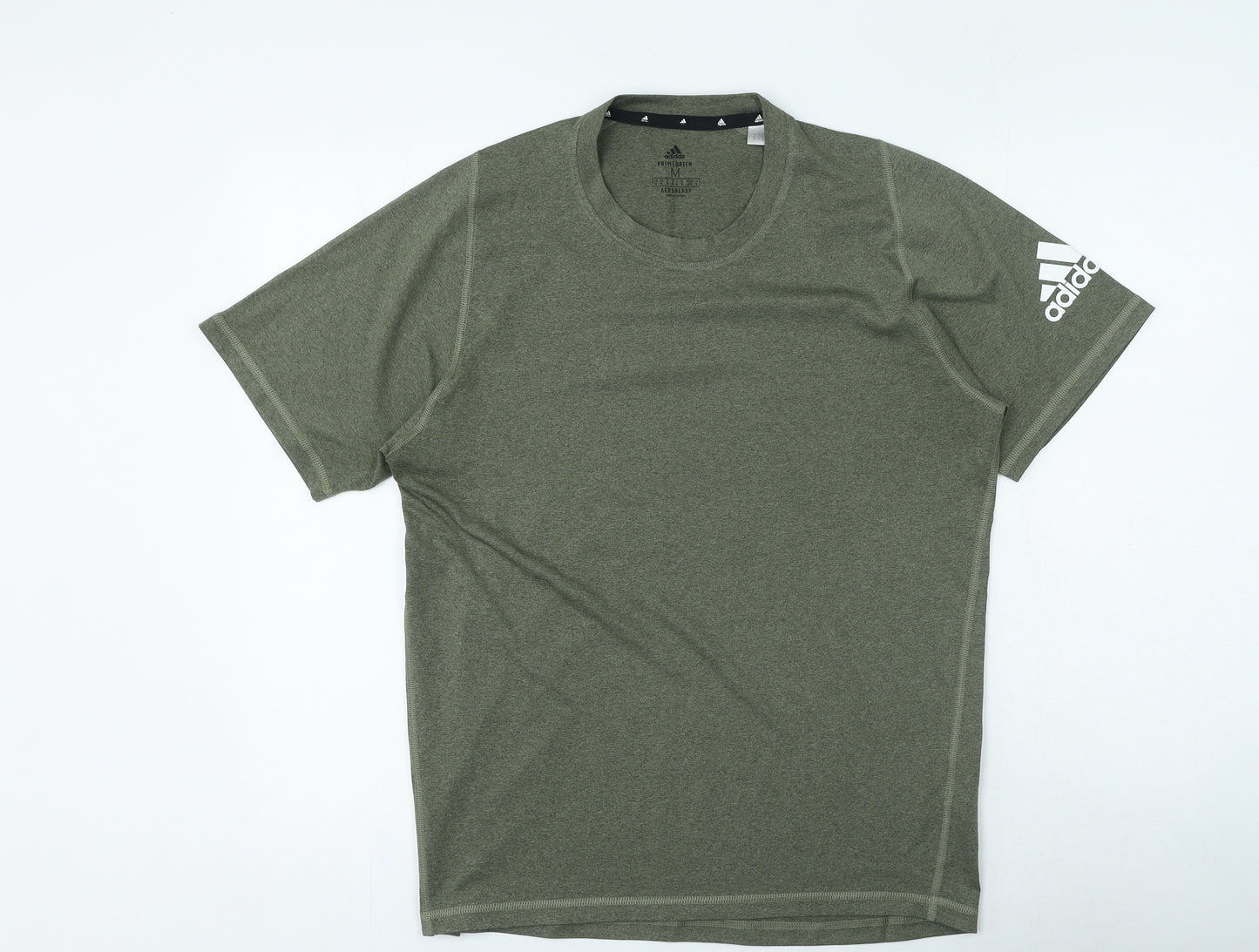 adidas Mens Green Polyester T-Shirt Size M Round Neck