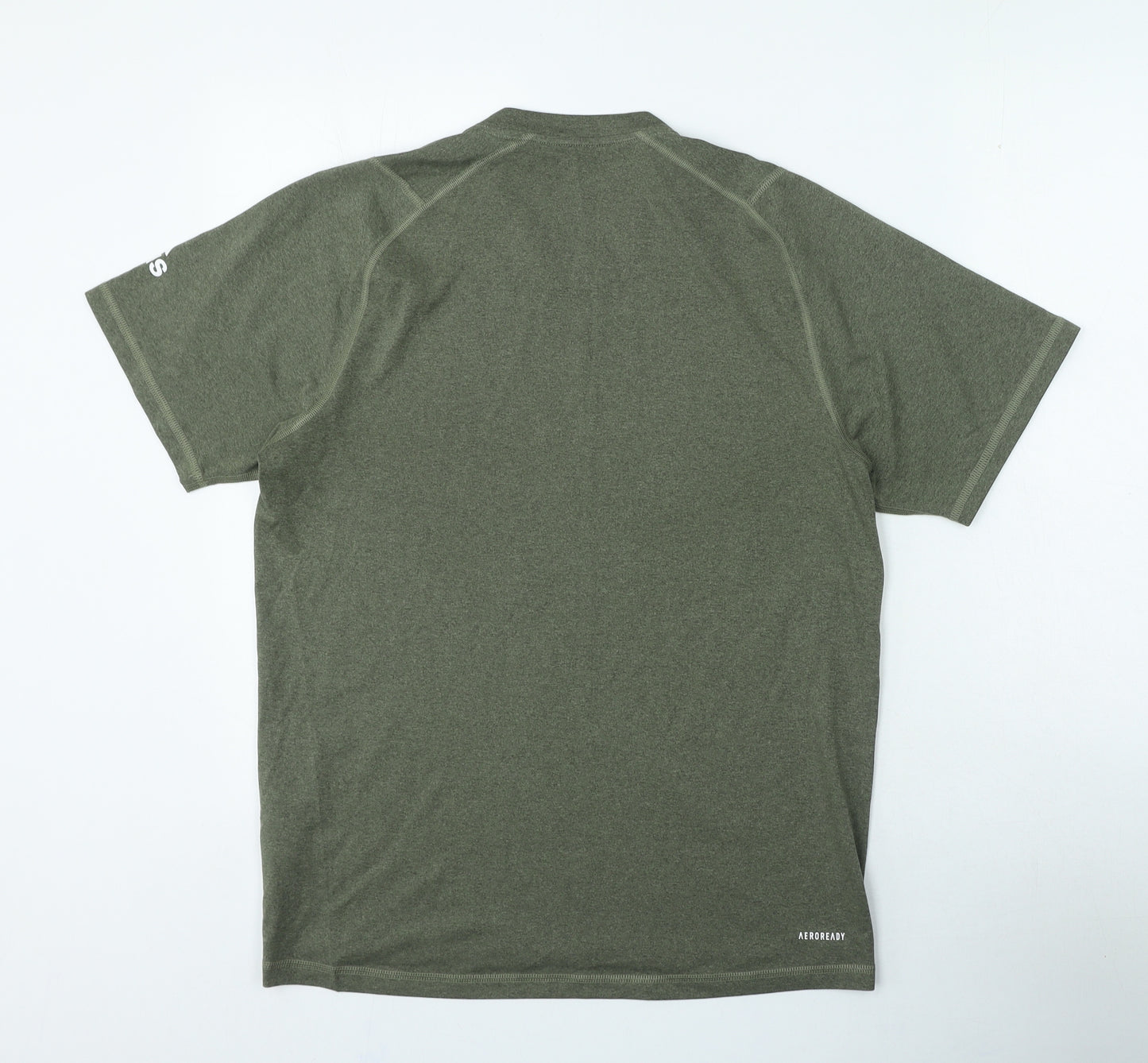 adidas Mens Green Polyester T-Shirt Size M Round Neck