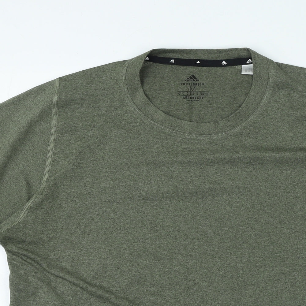 adidas Mens Green Polyester T-Shirt Size M Round Neck