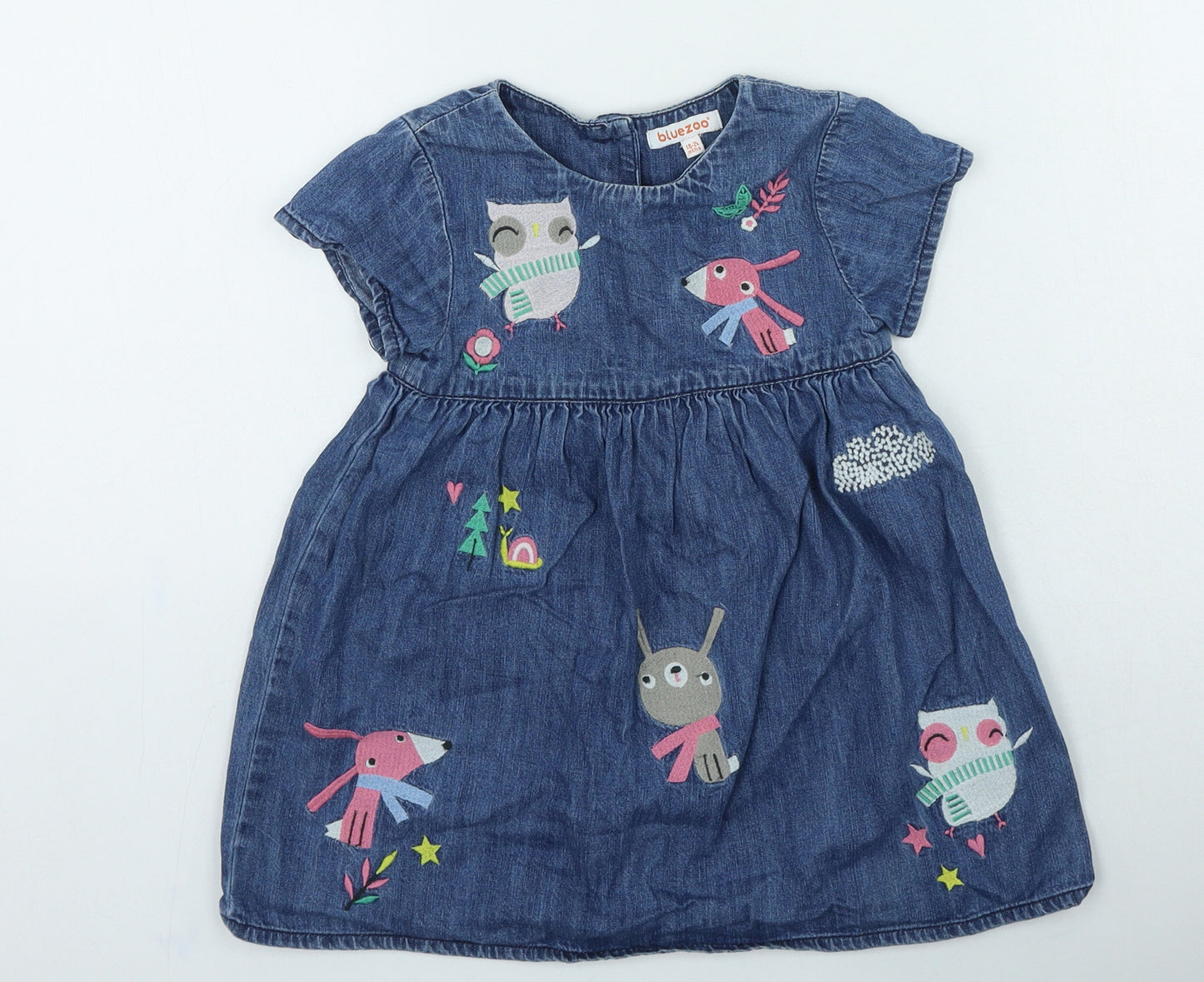 Blue Zoo Girls Blue Geometric Cotton Fit & Flare Size 18-24 Months Round Neck Button - animals