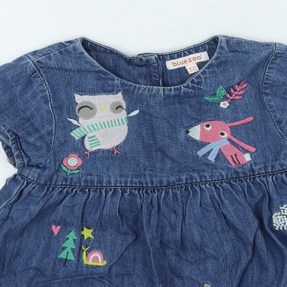 Blue Zoo Girls Blue Geometric Cotton Fit & Flare Size 18-24 Months Round Neck Button - animals