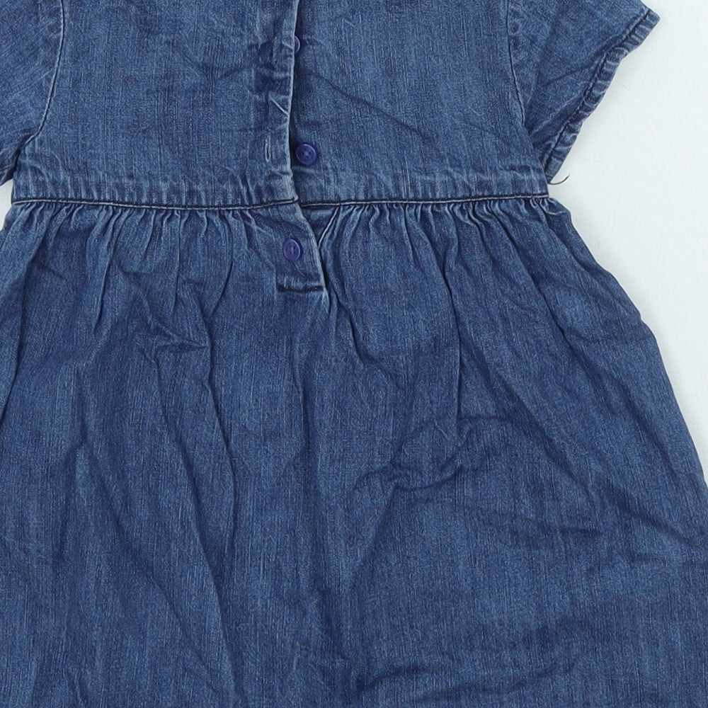 Blue Zoo Girls Blue Geometric Cotton Fit & Flare Size 18-24 Months Round Neck Button - animals