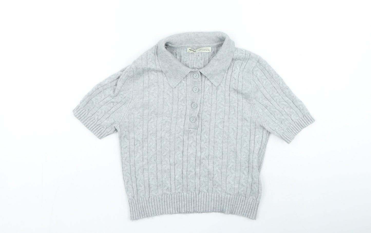 Pull&Bear Womens Grey Collared Viscose Pullover Jumper Size S