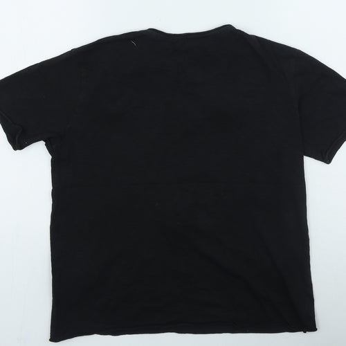 River Island Womens Black Floral Cotton Basic T-Shirt Size 12 Round Neck