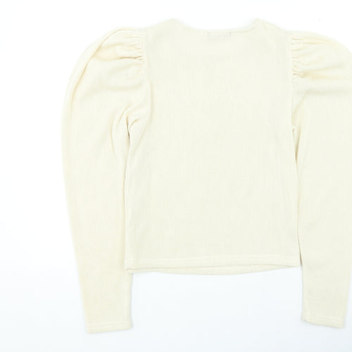 Zara Womens Beige Round Neck Acrylic Pullover Jumper Size S - Puff Sleeve