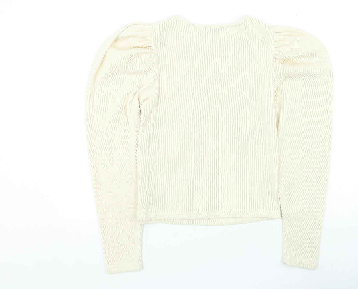 Zara Womens Beige Round Neck Acrylic Pullover Jumper Size S - Puff Sleeve