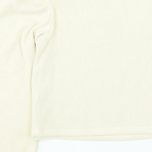 Zara Womens Beige Round Neck Acrylic Pullover Jumper Size S - Puff Sleeve