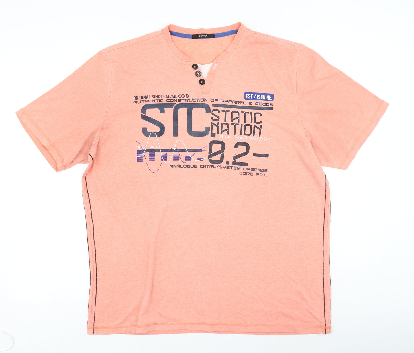 George Mens Orange Polyester T-Shirt Size L Round Neck - Static nation