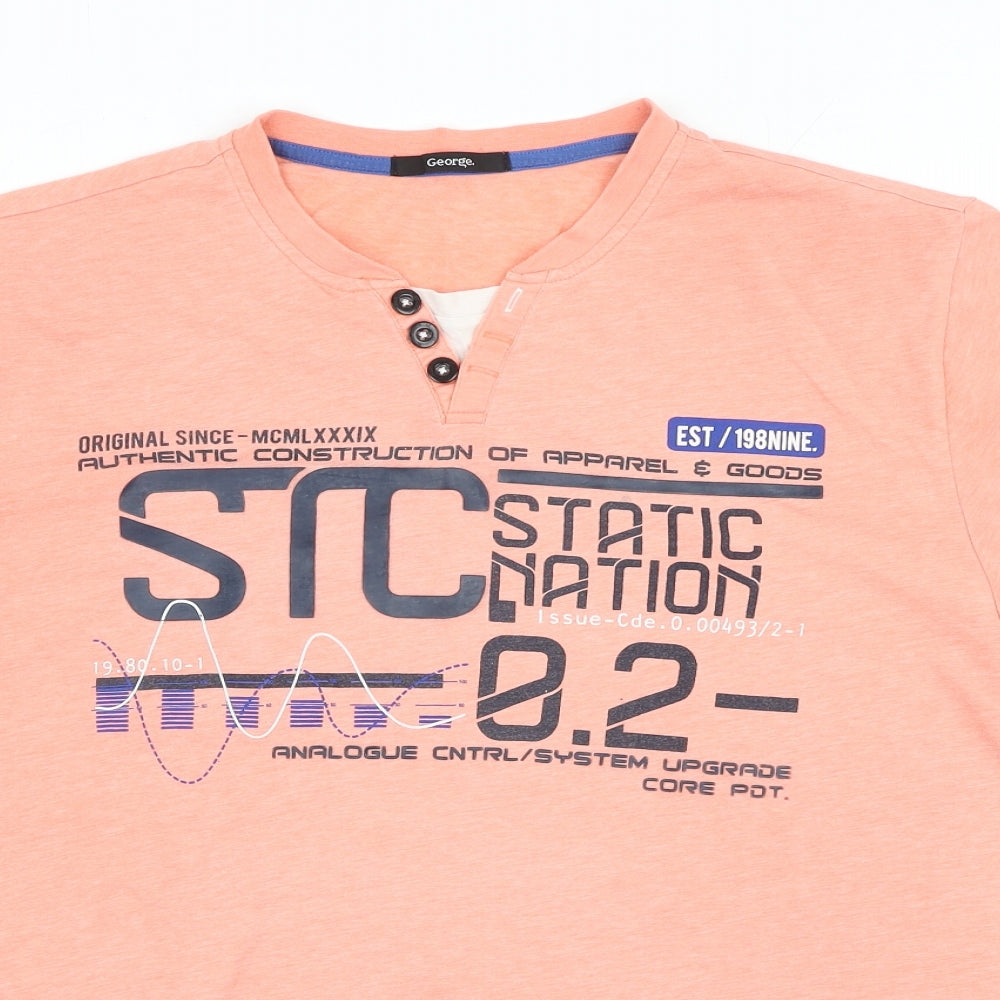George Mens Orange Polyester T-Shirt Size L Round Neck - Static nation