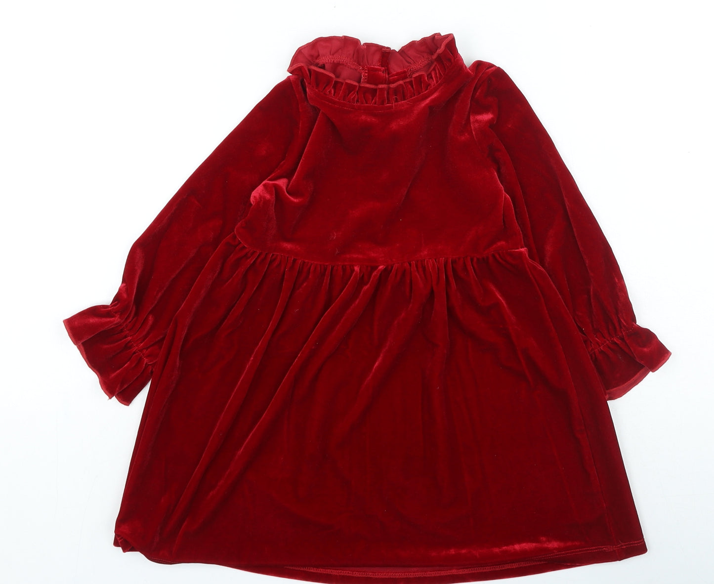 Dunnes Stores Girls Red Polyester Fit & Flare Size 3-4 Years High Neck Button