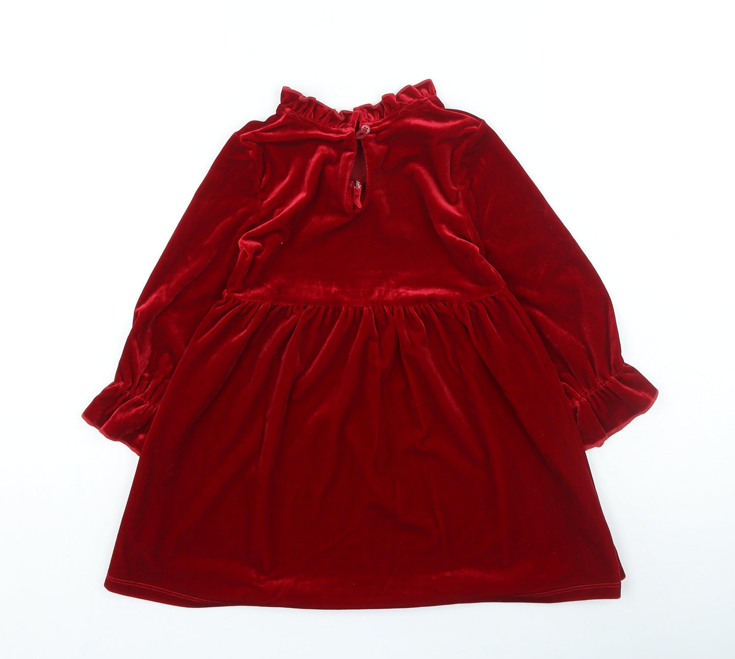 Dunnes Stores Girls Red Polyester Fit & Flare Size 3-4 Years High Neck Button