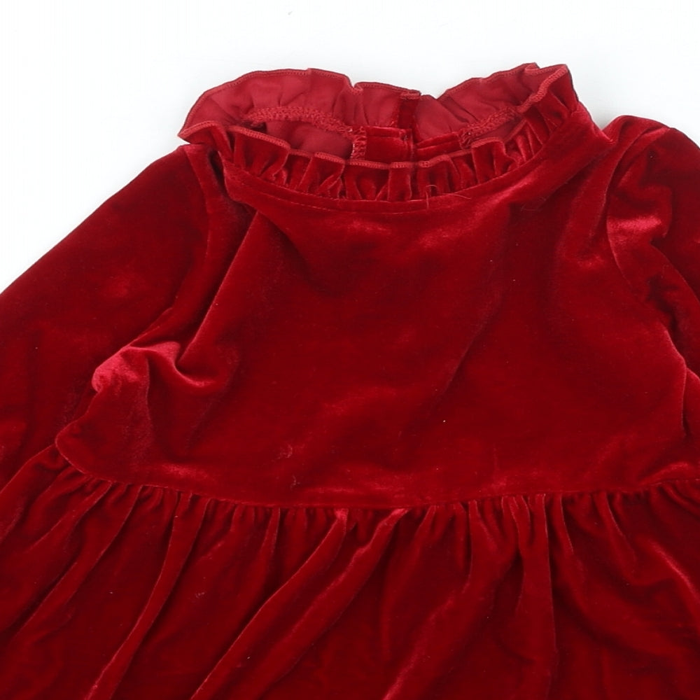 Dunnes Stores Girls Red Polyester Fit & Flare Size 3-4 Years High Neck Button